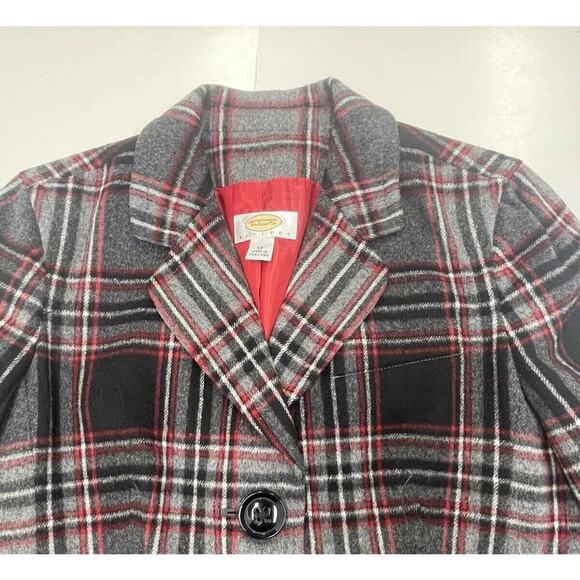 Talbots Vintage Gray Red Plaid Wool Blend Blazer Jacket Buttons Women's Sz 12P - Picture 2 of 12